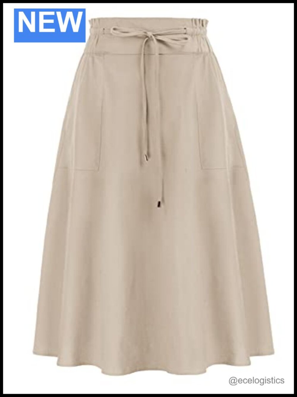 Women's Cotton Linen Midi A-Line Skirt with Pockets
